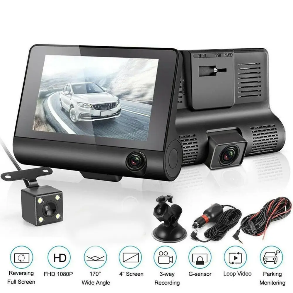 Лучший Full HD 1080P двойной объектив Автомобильная dvr камера 4,0 дюймов ЖК-экран 170 градусов заднего вида авто видеорегистратор g-сенсор Автомобильная камера рекордер