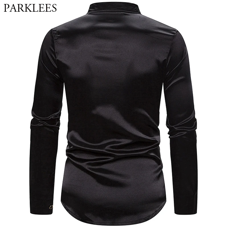 Для мужчин с блестящими пайетками платье рубашка шелкового атласа гладким