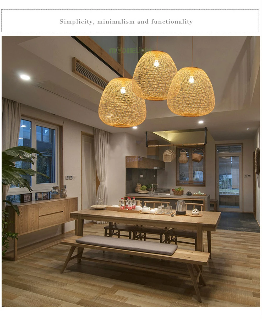 Бамбуковый фонарь, подвесной светильник для чайной комнаты, подвесной светильник, китайский E27 фонарь, японский сад в стиле Юго-Восточной Азии