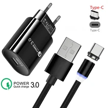 QC 3,0 быстрое зарядное устройство магнитный USB type-c Магнитный зарядный кабель Redmi Note 8 Pro для huawei P30 Pro P20 Lite mate 20 30 Honor 20