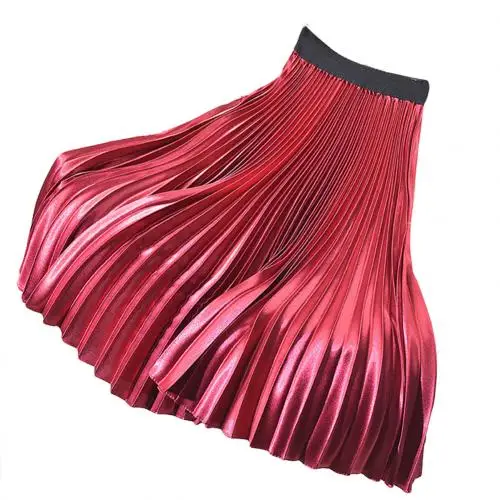 Wine Red Винтажная металлическая Женская длинная эластичная юбка с высокой талией, юбка макси с завышенной талией, Повседневные Вечерние юбки - Цвет: Wine Red