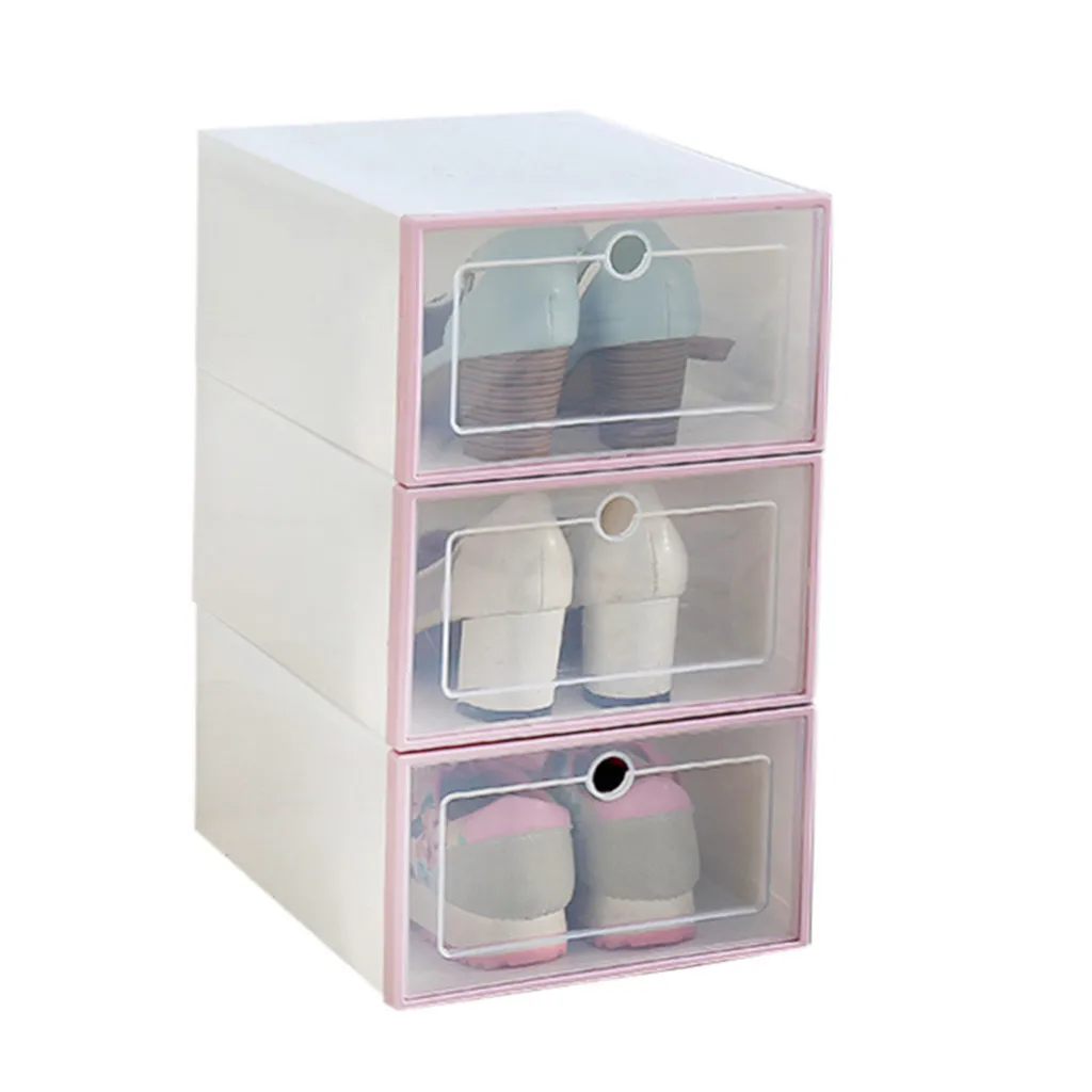 3 шт. прозрачная пластиковая коробка для обуви, коробка для хранения обуви, складной чехол для обуви, коробка для обуви, прозрачная коробка для обуви, органайзер для обуви - Цвет: Розовый