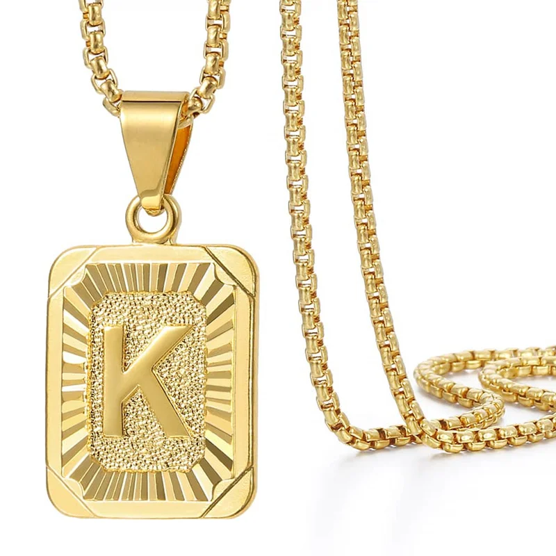Name Necklace Link-Chain Charm Couple Jewelry Letter Alphabet Initials Pendant Square