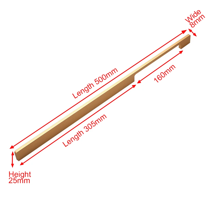 NAIERDI, твердый алюминиевый сплав, золотой, черный, ручки для шкафа, американский стиль, кухонный шкаф, ручки для выдвижных ящиков, Мебельная ручка - Цвет: Gold Length 500mm