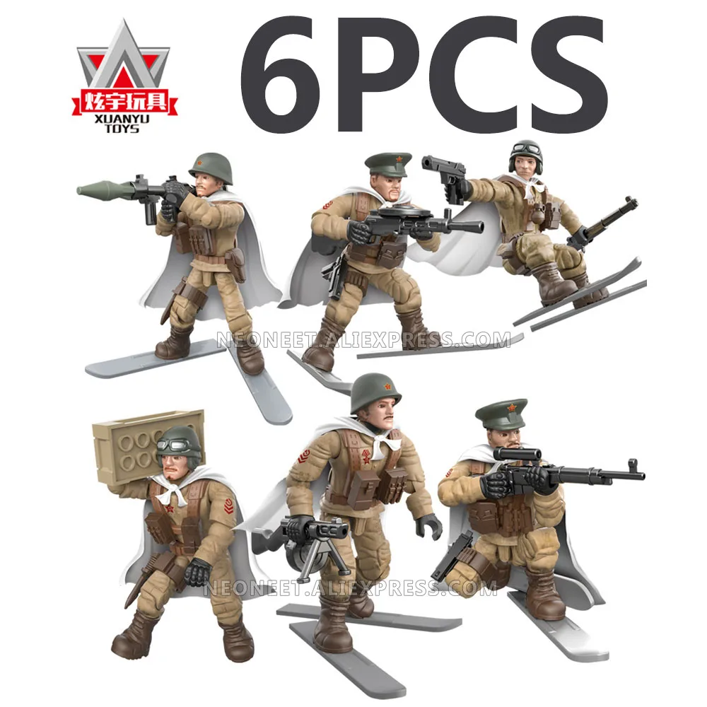 

WWII 2 Military Soldiers US USSR Russian Army Weapon World War Battle Action Figures Blocks Weapon Building Bricks Fit Mega Lego