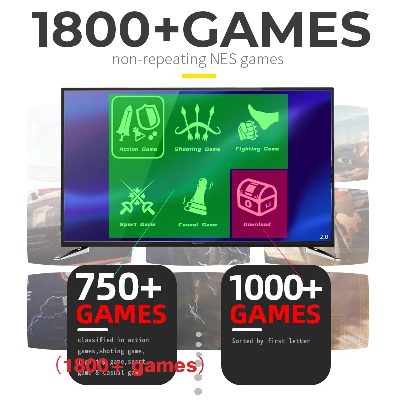 Data Frog Video Game Consoles Build In 1800 Classic Game 4K 8 Bit Handheld TV Mini USB Wireless Console Dual Gamepads HD Output