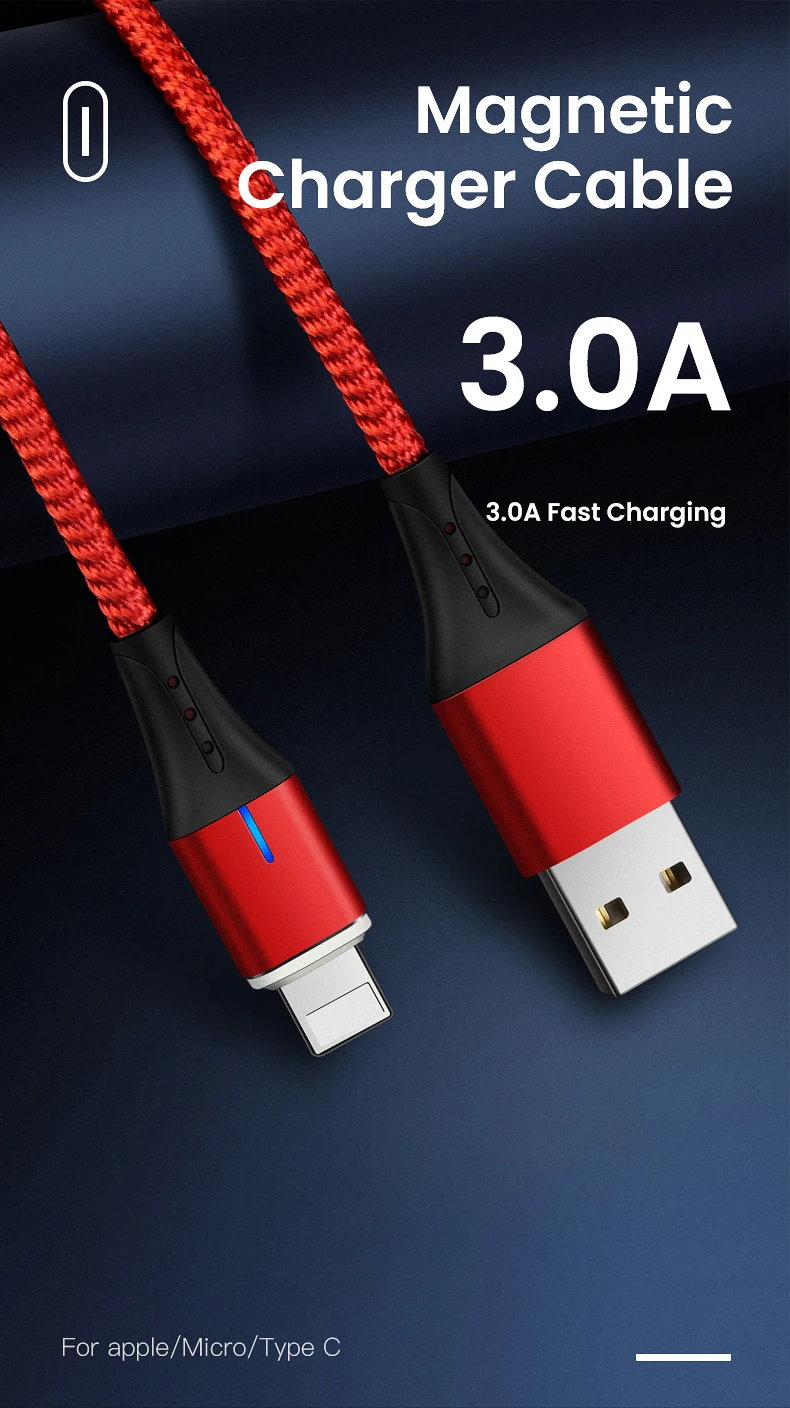 Магнитный зарядный кабель iONCT 3A для iPhone 6 7 8 X XR XS iPad mini провод шнур Быстрая зарядка мобильный телефон Магнитный кабель USB для передачи данных
