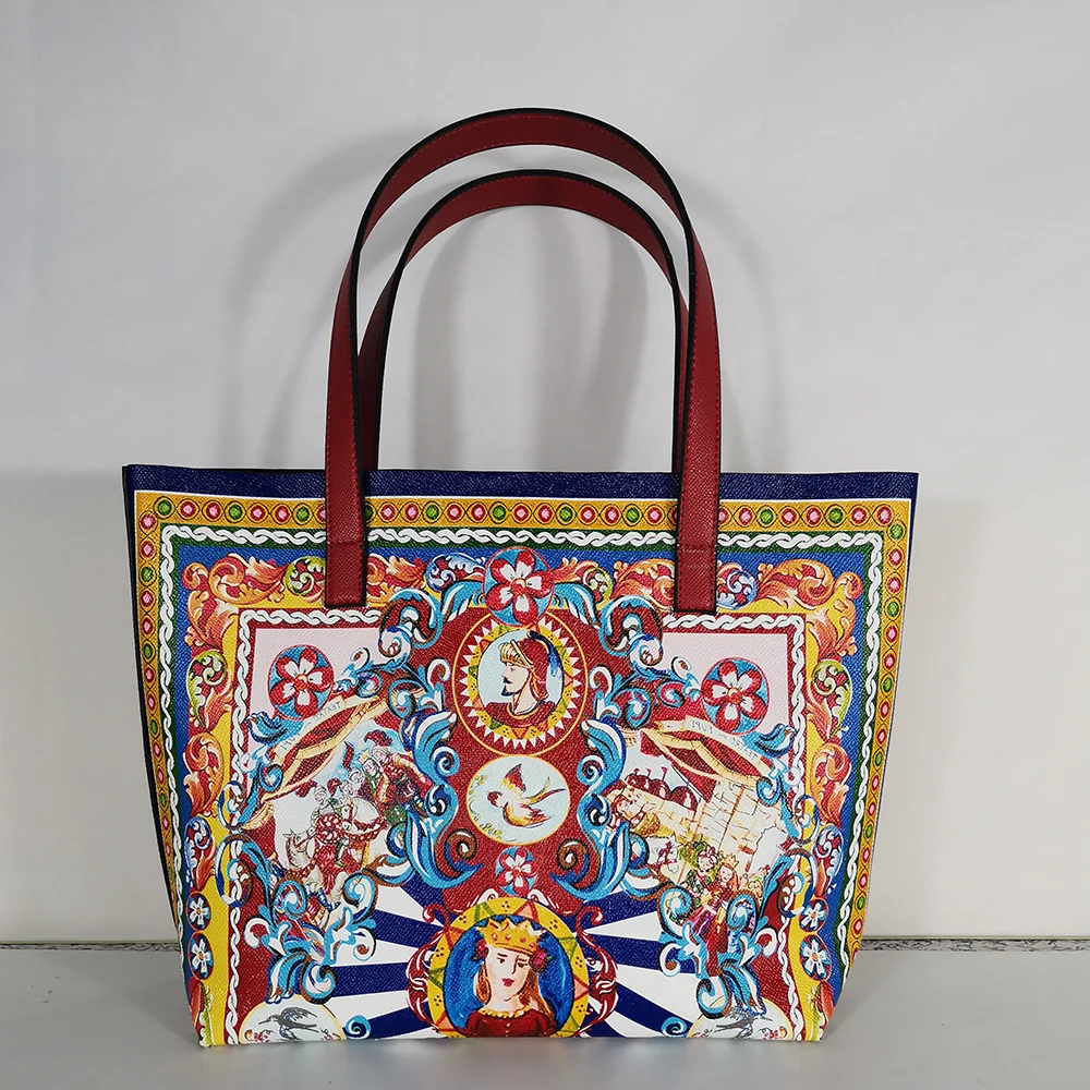 Tanie Włochy luksusowy druk torba podróżna na ramię kwiatowy teksturowane skórzana torebka na ramię na zakupy duże torby na ramię torba znanej marki kobiety dziewczyna torebka