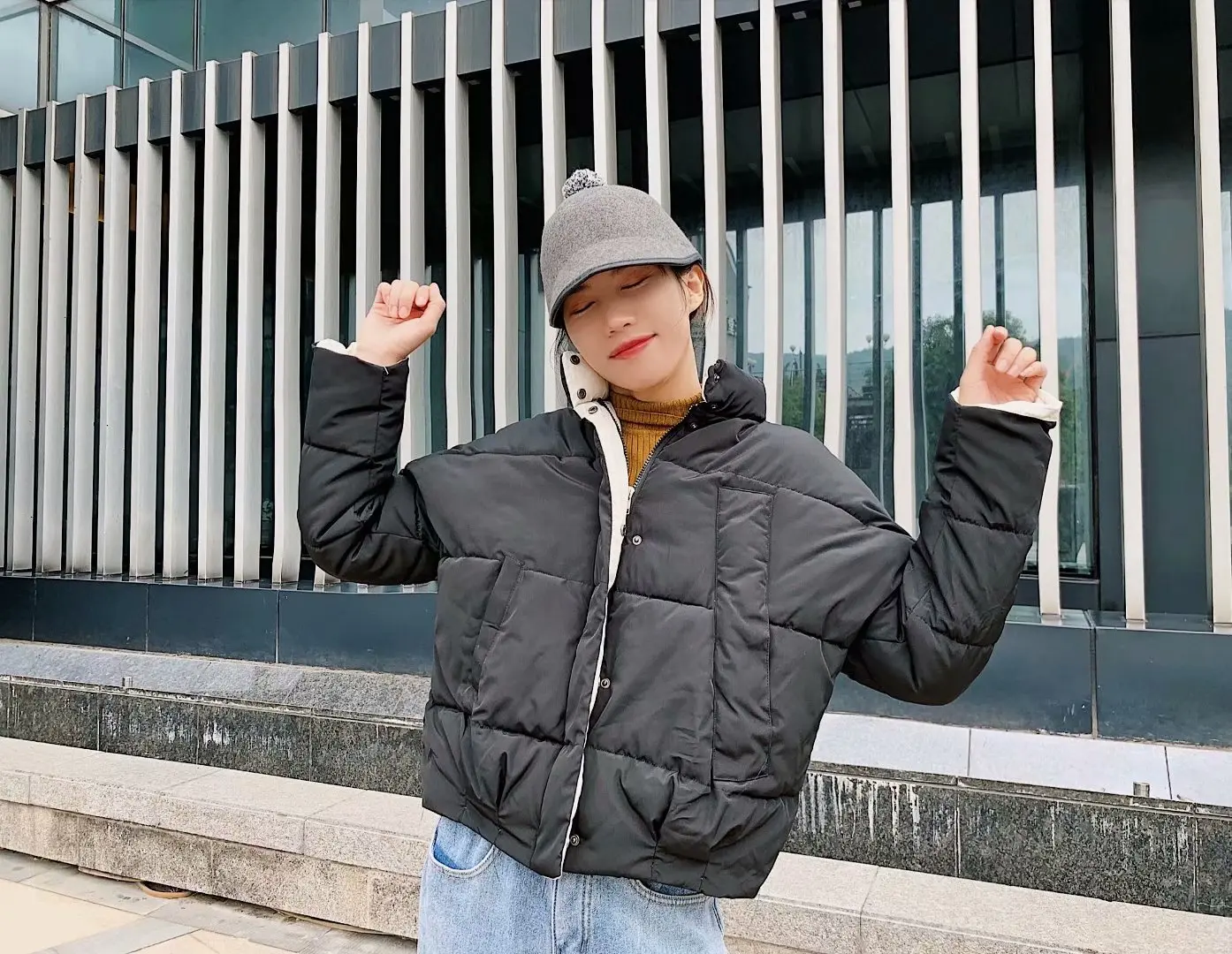 

Autumn And Winter New Style Europe And America WOMEN'S Dress-Style Solid Color Loose-Fit Short Zipper Cotton Overcoat W2910
