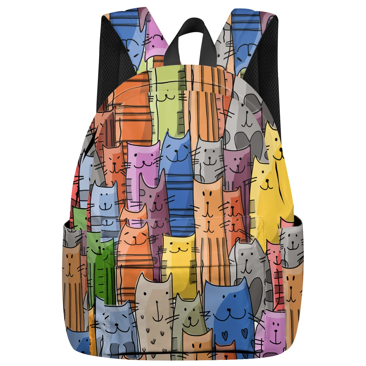 

WHEREISART Cartoon Animal Color Cat Backpacks Laptop Shoulderbag Athletic Backpack Scratch Resistant Water-Repellent Sports Back
