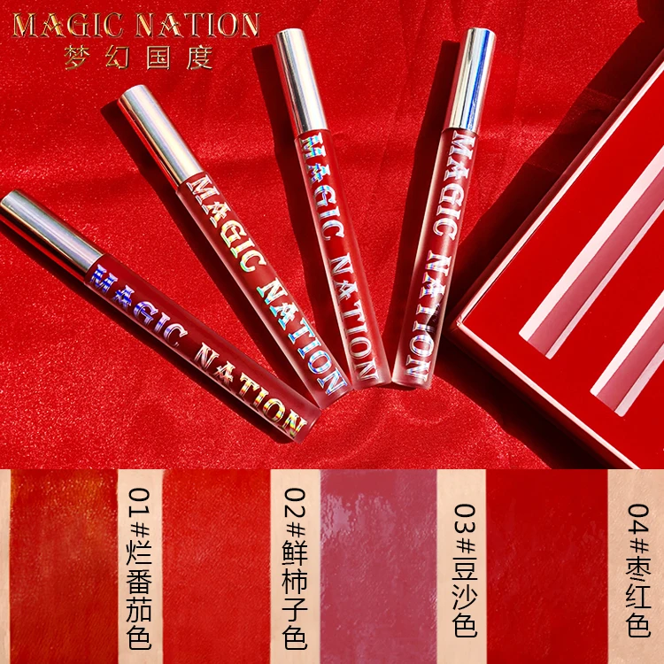 

4Pcs Velvet Matte Liquid Lip gloss Kit Long lasting Waterproof Sexy Red Lips Nude Makeup Silky Touch Pigment Beauty Cosmetics