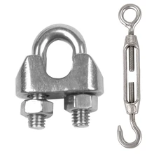 

12 Pcs Wire Rope Cable Clamp Clips M4 Hook & 5 Pcs Eye Turnbuckle Wire Rope Tension