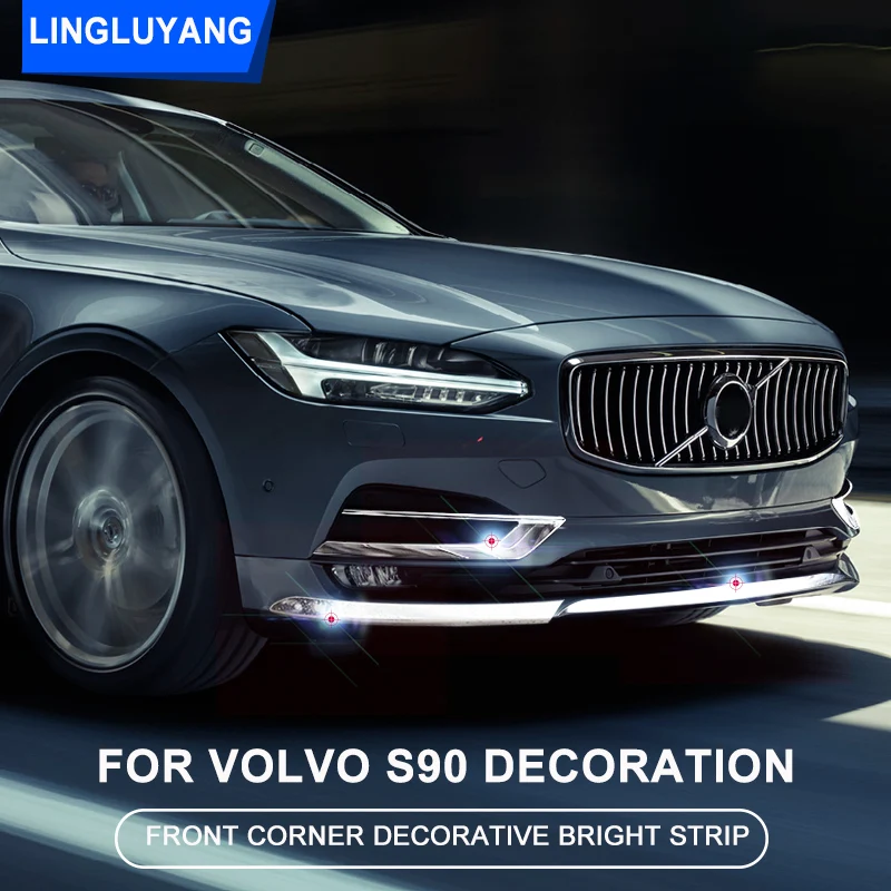Chrome decoration for Volvo S90 2016 2017 2018 2019 2020 front corner bright strip bumper car Accessories | Автомобили и