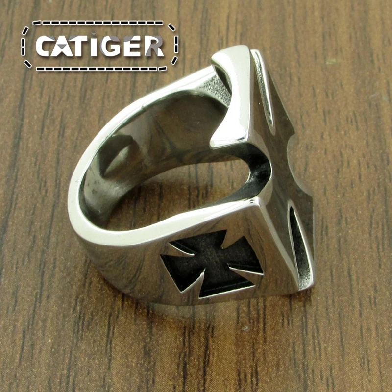 Punk US Size 7-14# 316L Stainless Steel High Quality Black Enamel Iron Cross Ring Man Biker Jewelry 4