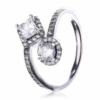 

Authentic 925 Sterling Silver Ring Abstract Elegance With Crystal Ring For Women Wedding Party Gift Fine Jewelry