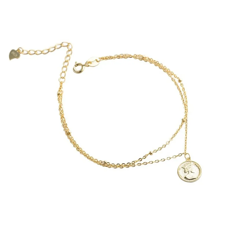 Leouerry, 925 пробы, серебряный браслет с фигуркой Elizabeth, 18 k, золото, двойной слой, браслет-цепочка из бисера для женщин, серебро, 925, ювелирное изделие