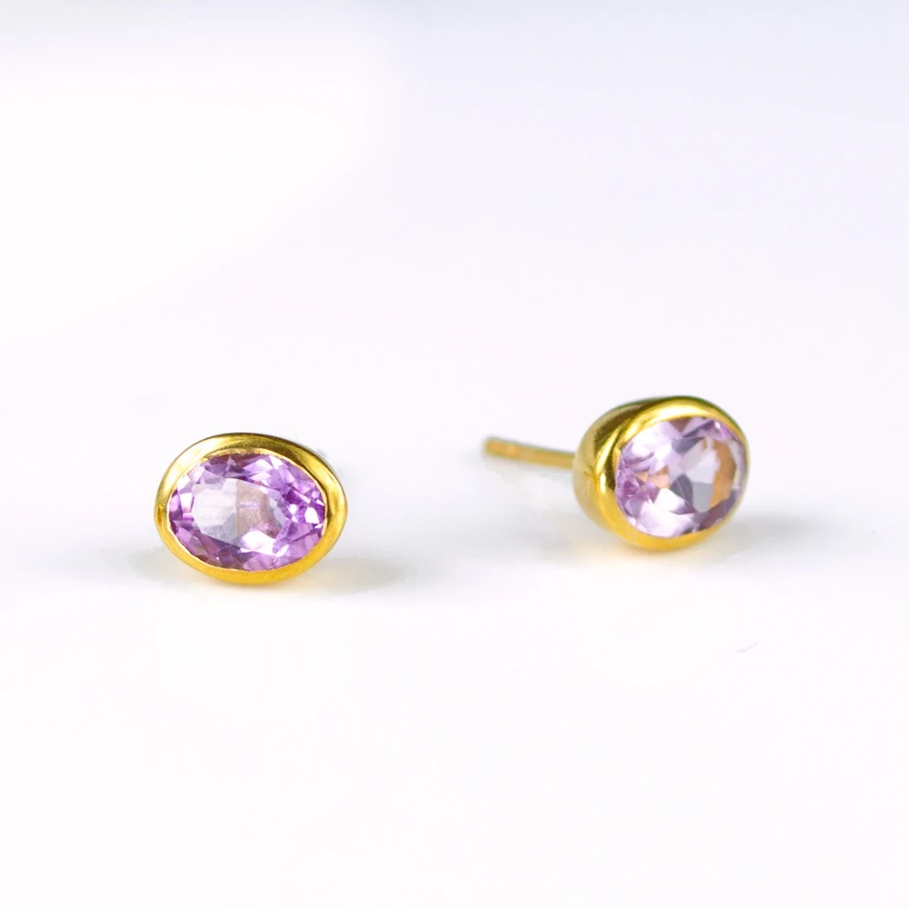 

Minimalist Oval Cut Amethysts Stud Earrings Simple Purple Crystal Gold Earring Women Dainty Jewelry Anniversary Birthday Gift