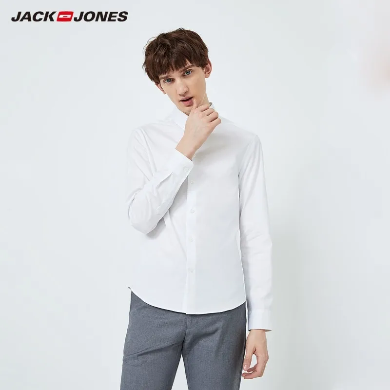 JackJones Мужская рубашка с длинными рукавами и отложным воротником из хлопка 219305524 - Цвет: BRIGHT WHITE