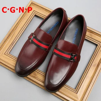 

CÂ·GÂ·NÂ·P Mocasines Hombre Men Italy Style Soft Genuine Leather Buckles Loafers Handmade Slip On Casual Shoes Mens Party Prom Shoe