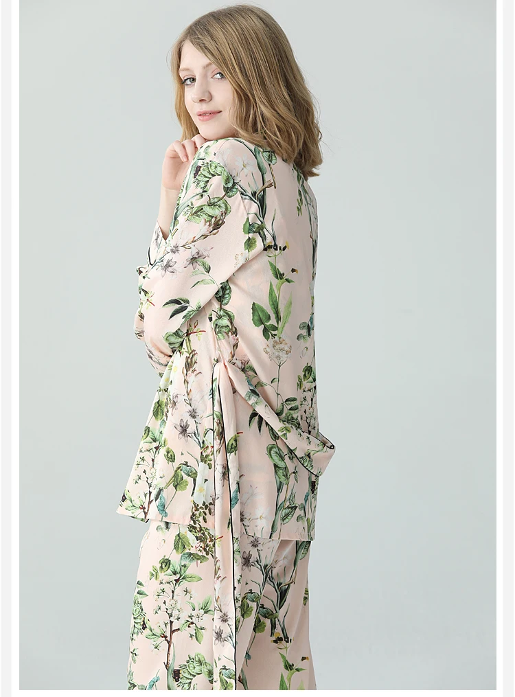 Doméstico para Tomar e Período de Outono e o Pijama de Manga Longa Seda Gelo Três Vento Chinês Primrose Condole Cinto Terno 10 Pijamas e Moda Íntima
