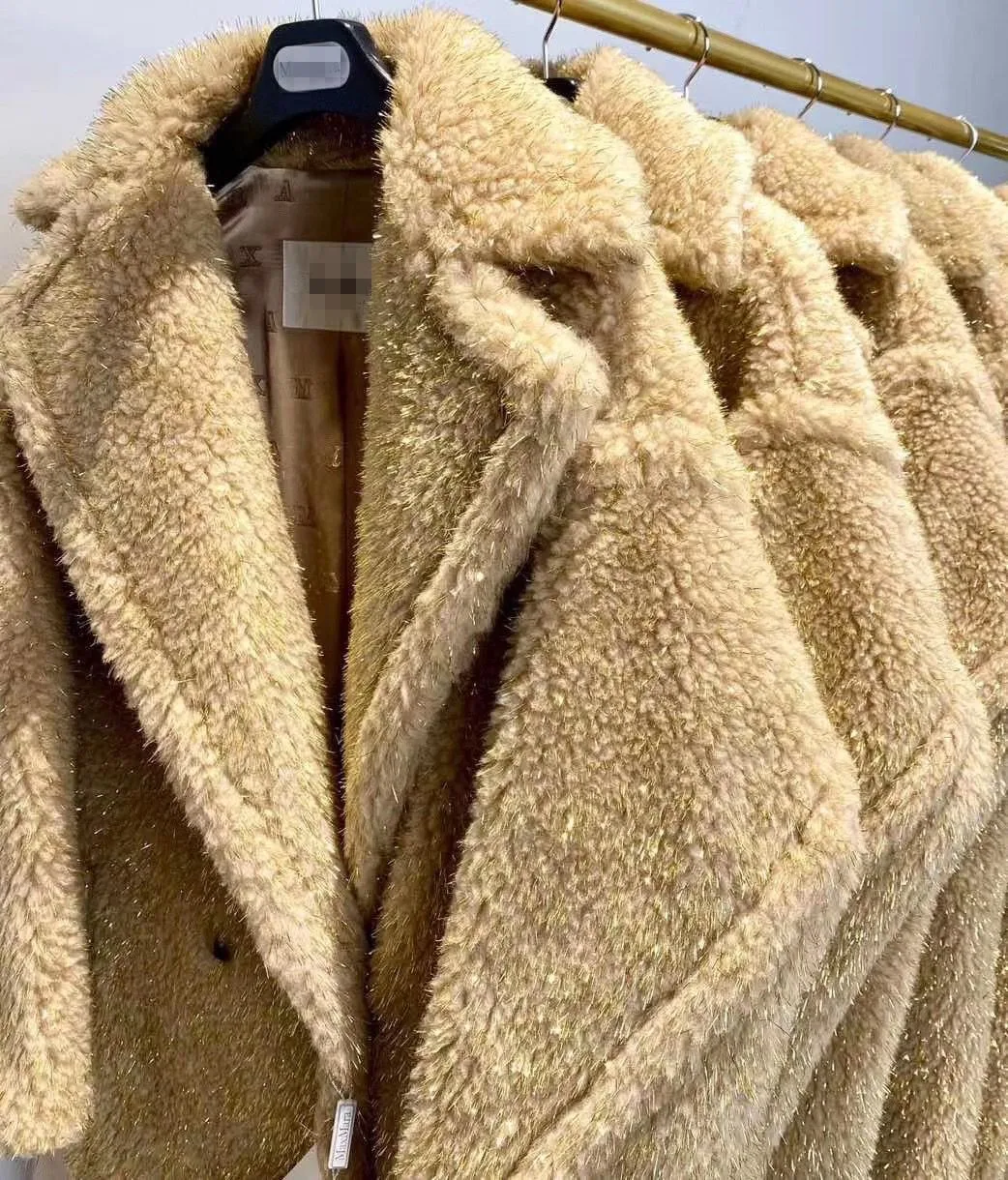 

camel wool Teddy Bear Jacket Coat Women Winter 2020 Thicken Warm Oversized gold silk Outerwear Overcoat Women Cashmere Fur Coats