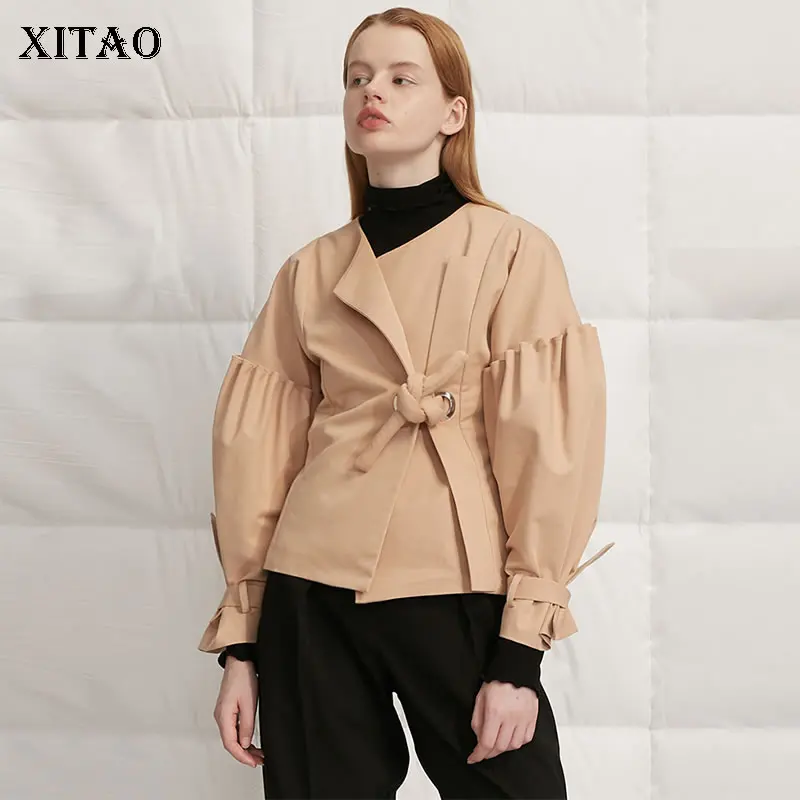 XITAO плиссированная короткая индивидуальная куртка женская одежда модное свободное повседневное приталенное Бандажное пальто Топ Осенняя Новинка DMY1136
