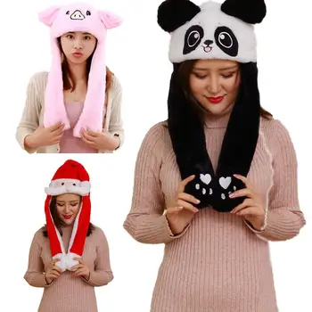 

Plush Moving Rabbit Ears Hat Hand Pinching Ear LED Light Funny Plush Cap With Airbag Kids Women Party Performance Gifts Girl Hat
