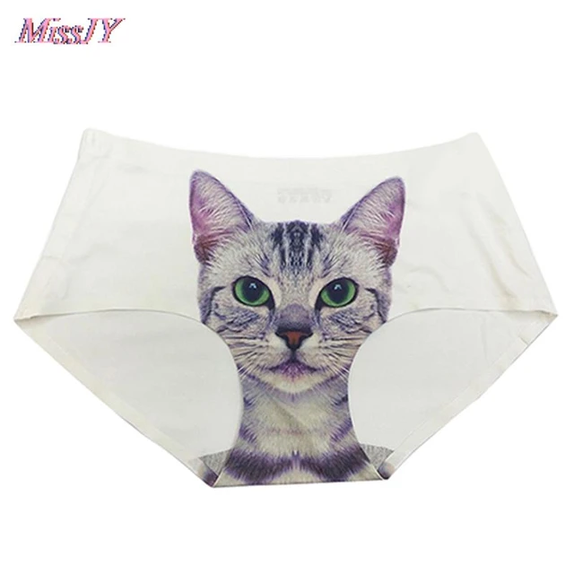 Elastic Women 3D Print Animal Black Cat Women's Funny Panties Seamless Cute  Underwear For Women