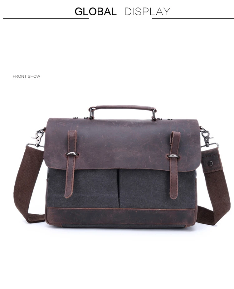 Портфель для мужчин 17 дюймов ноутбук Кожа винтажная ткань батик сумка на плечо бизнес портфель для мужчин