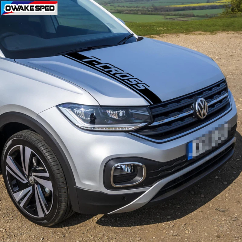 Sport Stripes Car Hood Bonnet Sticker For Volkswagen-VW T-cross R line Auto Engine Cover Decor Vinyl Decals (2)