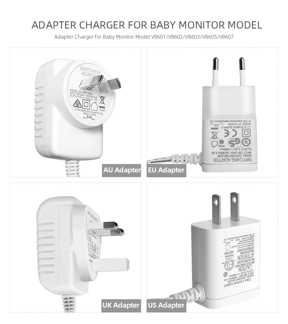 Квалифицированный AC 110-240V К DC 5V 1000mA адаптер зарядное устройство для детского монитора VB601/VB602/VB603/VB605/VB607