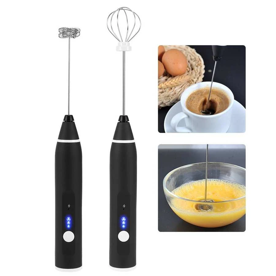 Electric Milk Frother Usb Rechargeable 2 Whisk Egg Beater Cappuccino