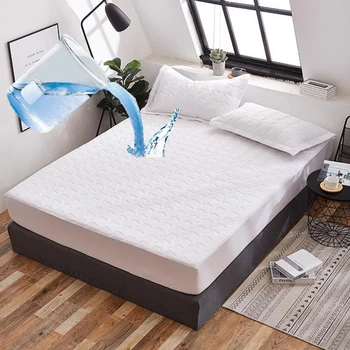 

Waterproof Solid Color Mattress Cover Protector Waterproof Bed Linen Embossed Fitted Sheet Modern Soft Comfortable Bedspread New