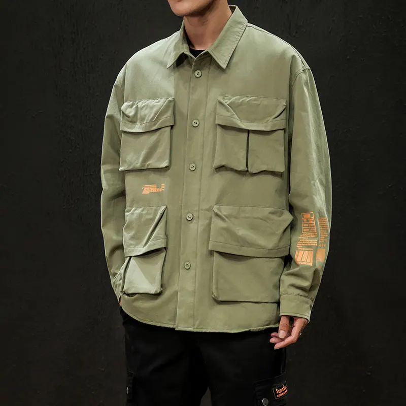 

Safari Style Men Long Sleeve Shirt Large Sizes Pattern Mens Shirts Multi-Pocket Autumn Men Long Sleeve Shirt