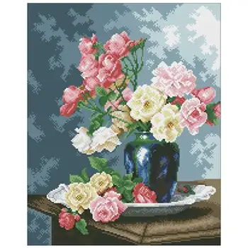 

Blue porcelain vase and rose Counted Cross Stitch 11CT 14CT 18CT DIY Cross Stitch Kits Embroidery Needlework Sets home decor