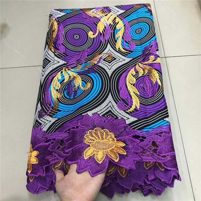 

2020 High Quality New Arrival Ankara 100% Cotton Wax Lace Wax Fabric African Embroidery Dutch Wax With Lace Fabric ZQ030353