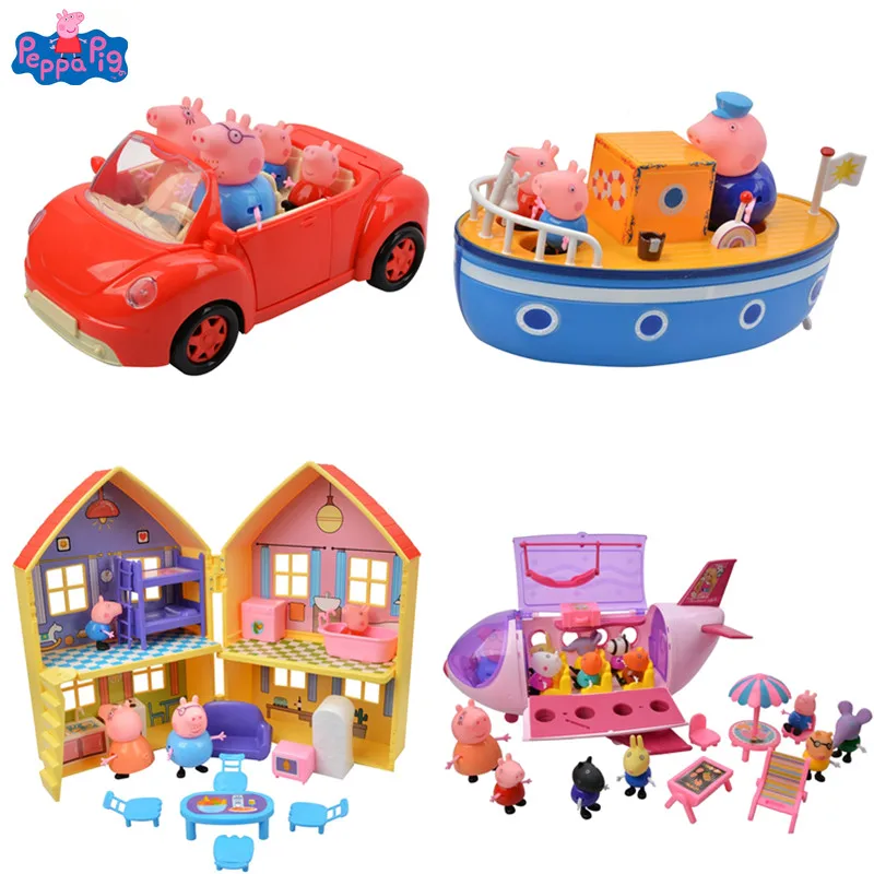 

Genuine Peppa Pig George Family Pack Dad Mom Picnic Car Action Figure Original Pelucia Anime Toys For Children Christmas Gift