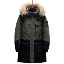 Зима, мужской длинный пуховик с утиным пухом, воротник из настоящего меха, с капюшоном, утолщенная теплая парка и пальто, Мужская брендовая одежда