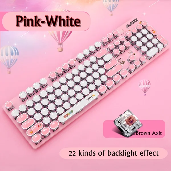 Ajazz стимпанк розовый милый мультфильм USB Проводная Esport механическая клавиатура антипривидение ключи с различными светильник - Цвет: Хаки