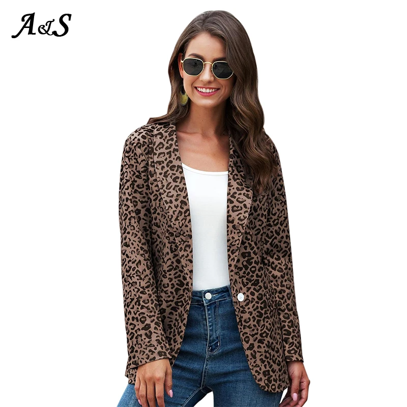 

Anbenser Women Leopard Print Blazers and Jackets Work Office Lady Suit Slim Single Button Business Female Blazer Coat Talever