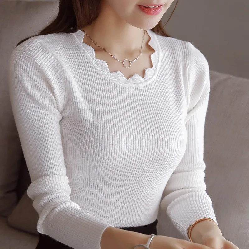 Sweater Women's 2022 New Autumn Winter Korean Style Wave Neck Stretchable Slim Sweater Women's Pullover Sweater Pull Femme