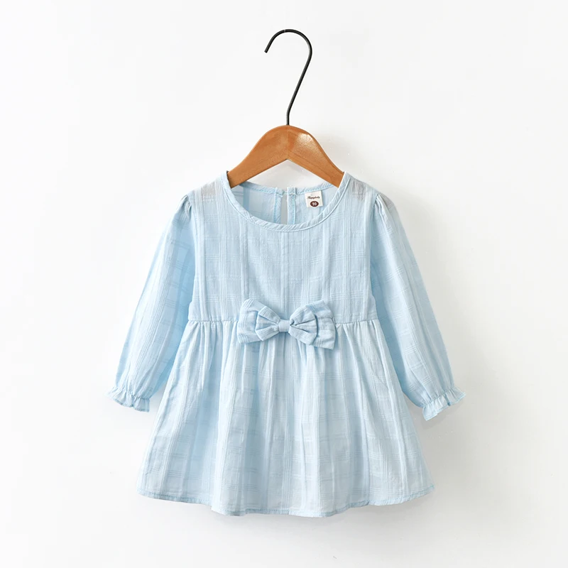 sky blue Новое платье для маленьких девочек из хлопка и льна; весенне-осенняя одежда с длинными рукавами для малышей; платья для детей; белая дышащая детская одежда - Цвет: sky blue