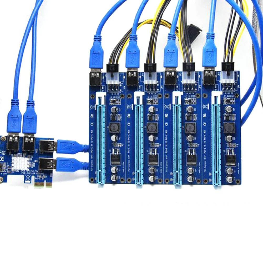PCIE PCI-E PCI Express 1X to 16X Riser Card 1 to 4 USB3.0 Multiplier Hub Adapter for Bitcoin Mining Miner Mining Device