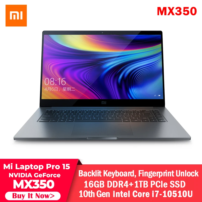 Ноутбук Xiaomi Pro 15 6 дюймов NVIDA GeForce MX350 ноутбук i7-10510U 16 Гб DDR4 1 ТБ SSD 100% sRGB компьютер ПК