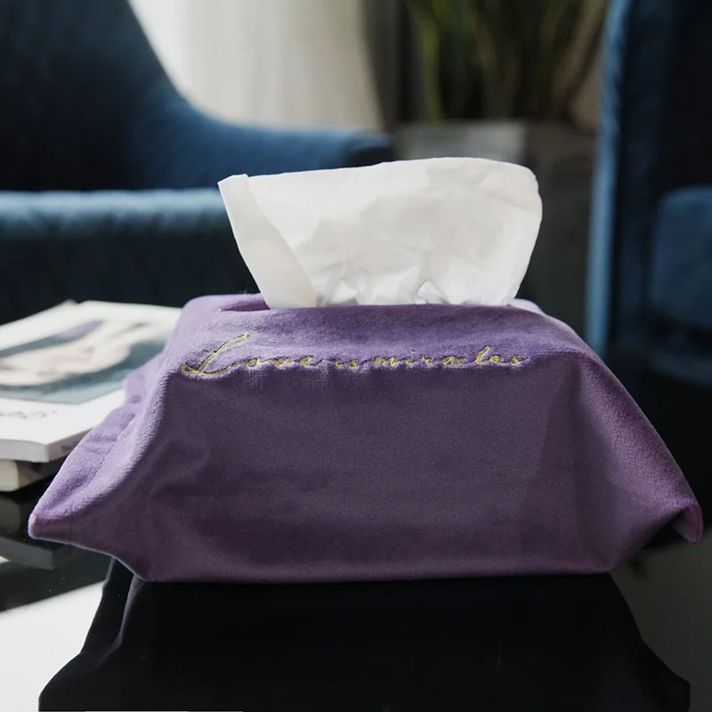 Ins Nordic embroidery velvet tissue box cloth art embroidery tissue cover car carrying paper pull box household paper pull box - Цвет: ZJT-9