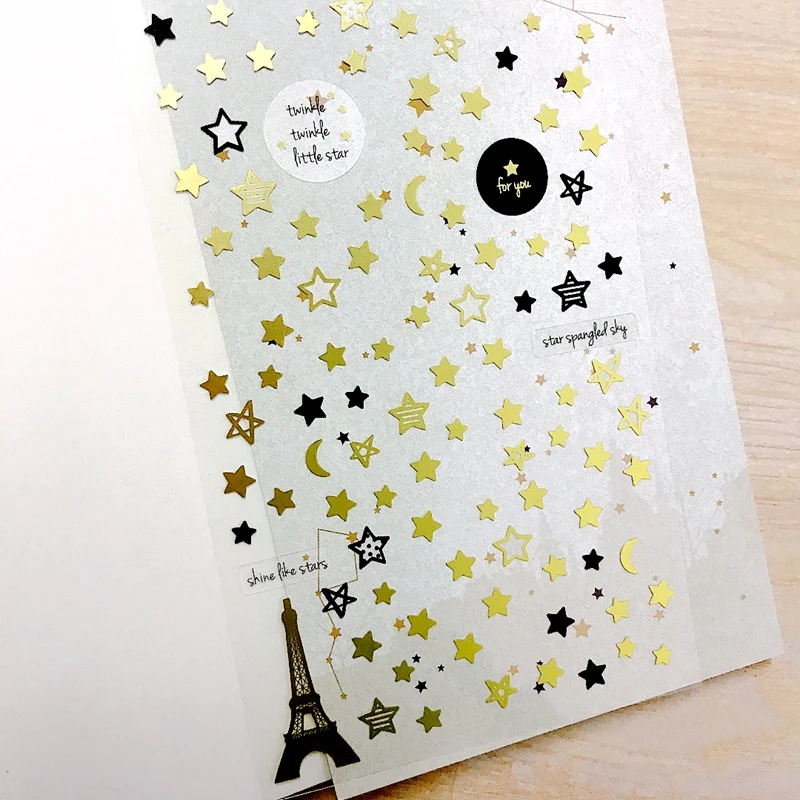 Suatelier Gold Shine Star Mini Stickers Korean Moon Tower Cutting Die PET Material Cute DIY Nail Decoration Hobby Crafts