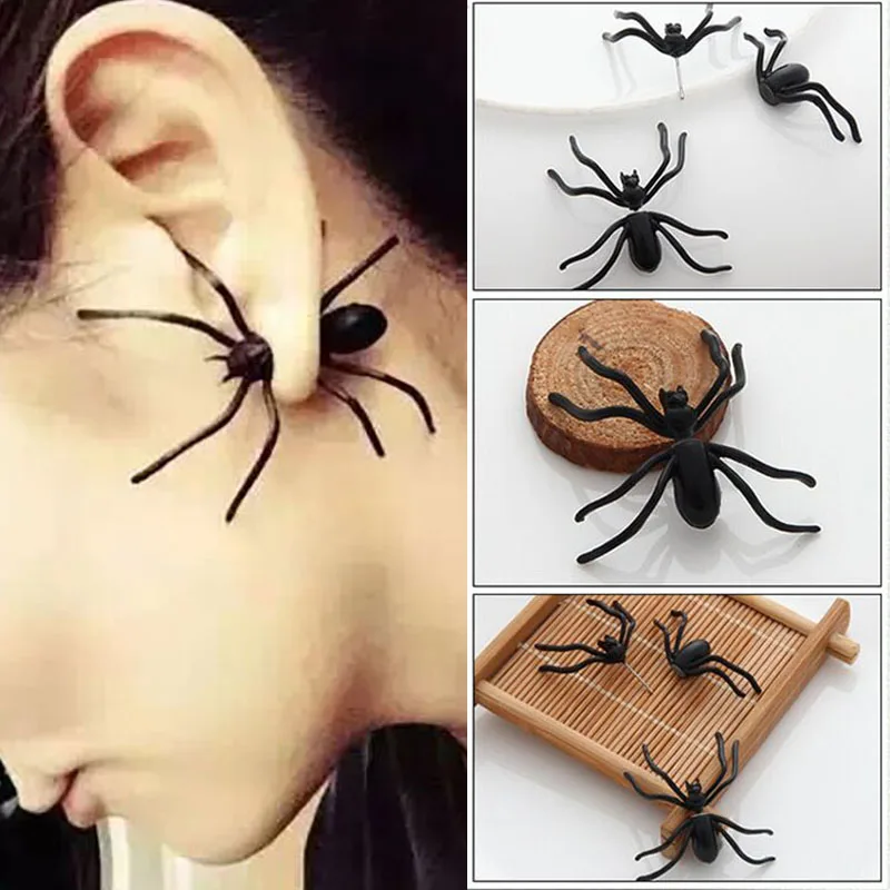 

Halloween Decoration 1Piece 3D Creepy Black Spider Ear Stud Earrings for Haloween Party DIY Decoration Home Decor
