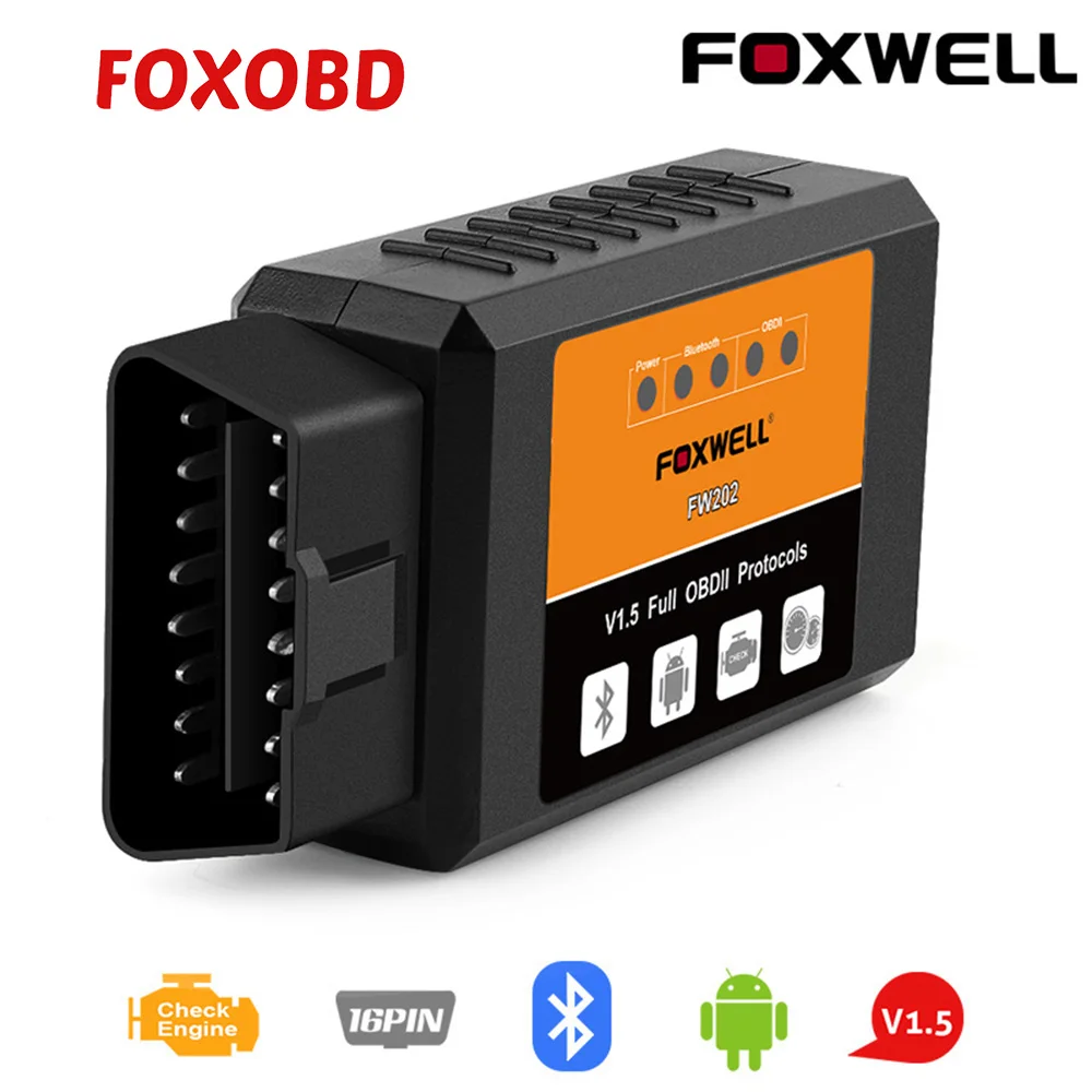 FOXWELL FW202 OBD2 ELM327 Bluetooth V1.5 PIC18F25K80 ODB 2 сканер для чтения кодов автомобиля OBDII ODB2 ODB II сканирующий инструмент ELM 327 в 1,5