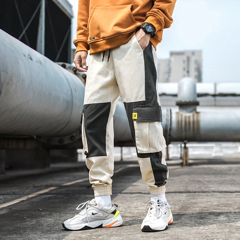 Штаны карго с карманами мужские Лоскутные Повседневные Jogger модные тактические брюки Tide Harajuku уличная Y87
