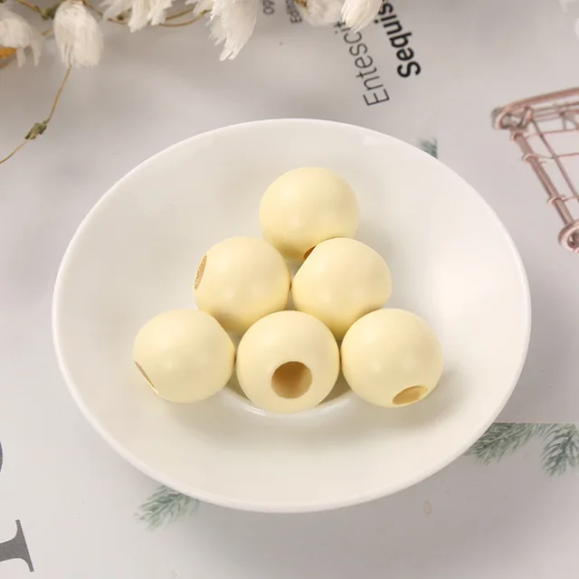 DIY New Products 20mm Colorful Big Hole Round Wooden Beads Custom Fashion Crafts Kid's Jewelry Baby Toys Accessories Wholesale Light Yellow